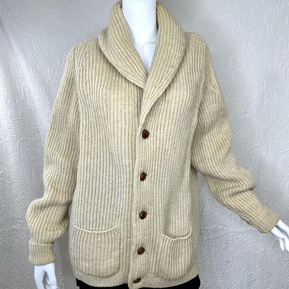 Brooks Brothers 60s VTG Scottish Shetland Wool Cardigan Pockets Leather Buttons - Picture 1 of 16